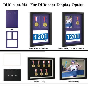 Boîte à médailles Shadow Box, grande taille A3, avec cadres métalliques verrouillables à fixer au mur, pour dossards de course, photos et médailles sportives, finition noire - Product Image 6