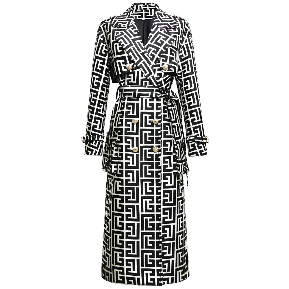 OUDINA Fashion Plus Size Trench da donna bottoni di lusso giacca a vento doppiopetto cappotto lungo per donna