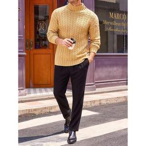 Jersey de cuello alto de punto de Cable de gran tamaño para hombre 2025, suéter informal de manga larga para invierno, suéteres retorcidos estampados de Cachemira para otoño - Product Image 4