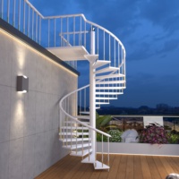 Escalera de Caracol Metálica Exterior Moderna, de Acero, de Altura Completa, con Placa Protectora Lateral Cerrada, de Calidad Confiable, Envío Global