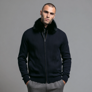 <strong>Men</strong> Slim Fit <strong>Wool</strong>/Acrylic Knit Jacket | Vintage Winter Urban <strong>Cardigan</strong> with Zipper Closure for Europe Wholesale - Product Image 3