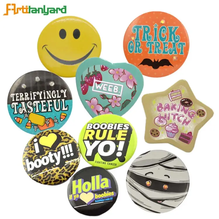 Round Pin Button Tinplate Badge Custom Made Cheap Promotional Anime Button Badge Cutter Love Shape Heart