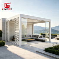 Pergola extérieure en alliage d'aluminium, pare-soleil électrique à LED, pour terrasse, pavillon, imperméable, coupe-vent, bioclimatique, pour patio, gazebo