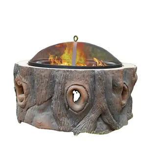 Mesa de pozo de fuego de óxido de magnesio para jardín, decoración al aire libre, brasero de piedra para fuego con parrilla para barbacoa
