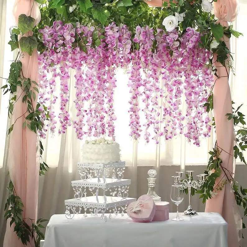 Wisteria Vine White Artificial Hanging Garland Silk Flowers String Home Party Wedding Wisteria Flowers