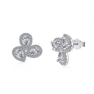 Pendientes de Plata de Ley 925 con Baño de Rodio, Diseño de Gota de Agua con Tres Piedras de Circonia Cúbica 5A, Exclusivos de Dylam - Product Image 1