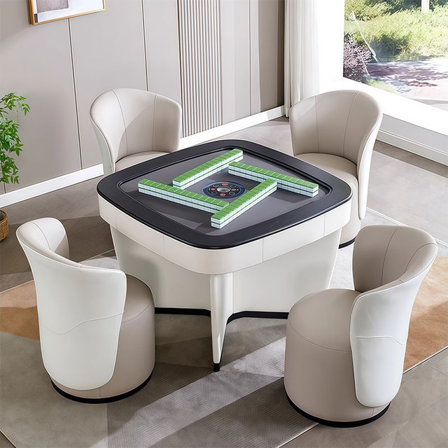 Luxury Fully Automatic 4-Seat Mahjong and Poker Table Solid Wood Saddle Leather Customizable Modern Style for Casino Gambling