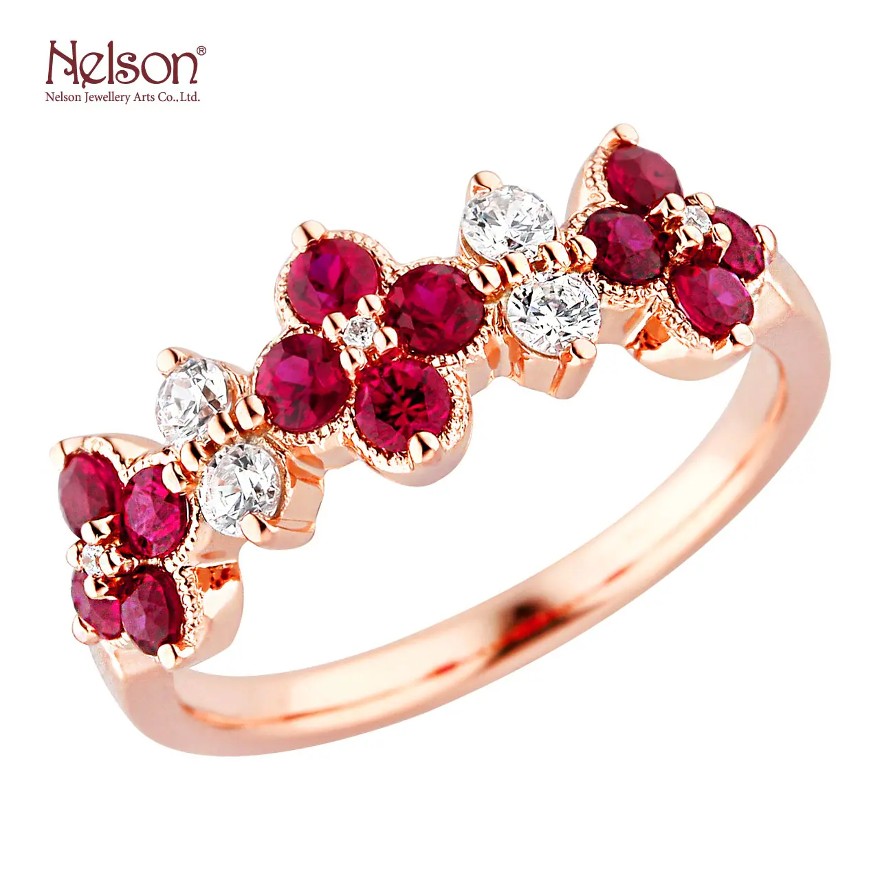 Daily Wear zero risk wholesale price jewelry no MOQ OEM ODM 18K 750 Rose Gold Ruby Gemstone Diamond Floral Ring For Women