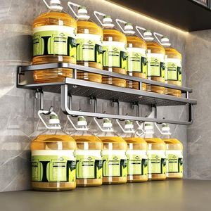 Kitchen Seasoning Rack <b>Shelf</b> Stainless Steel Removable Condiment Salt Storage Rack with Hooks <b>Wall</b> <b>Mounted</b> Rust Resistant Modern - Product Image 3