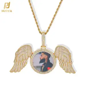 NUOYA Hip Hop anıt büyük melek kanatları ile özel altın fotoğraf kolye kolye tepsiler resim kolye güzel takı