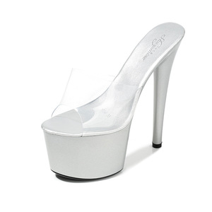 Chaussures à talons hauts tendance, sexy, transparentes, en verre, luxueuses, à talon carré épais, en PU antidérapant - Product Image 1