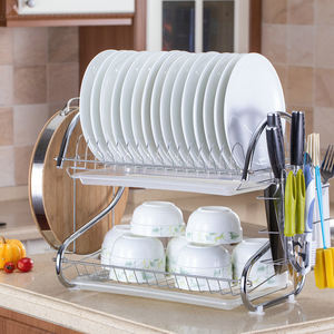 Égouttoir en métal pour vaisselle, étagère de rangement de bol à vaisselle, panier de cuisine multifonctionnel, Double couche - Product Image 1