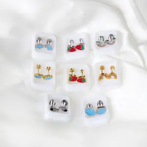Baby Earrings Gold Plated Stainless Steel Small Cute Screw Back Anti-allergic Jewelry for Girls