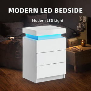 Modern Traditional Simple Four-drawer <b>LED</b>-lit Wooden Panel <b>Bedside</b> <b>Table</b> for Bedroom Dining School Use Home Furniture - Product Image 2