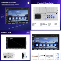 Lecteur MP5 de voiture Podofo double DIN 7 pouces, autoradio, radio de voiture, CarPlay/Android Auto sans fil, USB, égaliseur, type-C, touches de piano, vente en gros OEM ODM