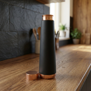 Premium Matte Dark Green Pure Copper Water Bottle Minimalist Drinkware Copper Flask Tapered Sports Bottle with Leak-Proof Cap - Product Image 5