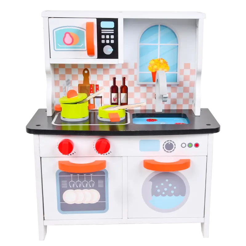 Kids Hot Sales Simulation Lovely mini white kitchen Pretend Play mini wooden Kitchen Toys