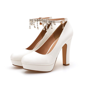 Zapatos de boda de 11CM para mujer, tacones altos blancos para mujer, <span class=keywords><strong>sandalias</strong></span> nupciales de tacón de verano para mujer, <span class=keywords><strong>plataforma</strong></span> de <span class=keywords><strong>plataforma</strong></span> para vestido de boda - Product Image 1