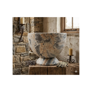 Pot de fleurs en fibre de verre avec socle en marbre, prêt à être expédié directement de l'usine, pour jardin, terrasse ou extérieur. - Product Image 1