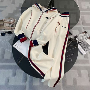 Setelan Wanita Kasual Desain Mewah Musim Semi dan Gugur, Hoodie Sporty Fashion Kasual dengan Celana Kaki Lebar, 2 Set - Product Image 1