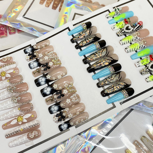 Nueva moda cubierta completa Extra largo hecho a mano acrílico Prensa en <span class=keywords><strong>uñas</strong></span> conjunto <span class=keywords><strong>Super</strong></span> lujo brillante completamente decorado 10 Uds <span class=keywords><strong>uñas</strong></span> artificiales - Product Image 3