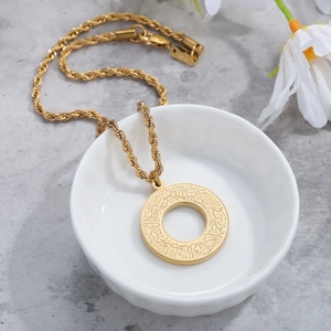 Gioielli in acciaio inossidabile collana calligrafia araba che (<span class=keywords><strong>Allah</strong></span>) è con me gioiello islamico cerchio musulmano collana pendente - Product Image 2