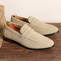 Chaussures décontractées pour hommes, mocassins en daim, chaussures en cuir à enfiler tendance, chaussures habillées souples et unies, chaussures plates de mariage, grandes tailles, chaussures de ville pour hommes