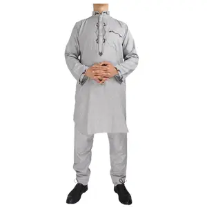 Saudi Arabia Pantene 2023 New Shiny Material Grey Muslim Men's Robe and Pants Costume Islamic Robe