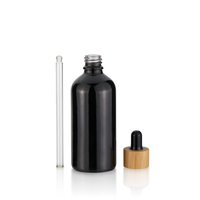 Botol Penitis Bambu Kaca Buram, 5Ml 15Ml 20Ml 30Ml 50Ml 60Ml 100Ml Tutup Bambu Botol Minyak Esensial Matte Hitam