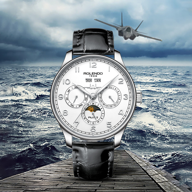 Premium Stylish Men's Watch High Quality Fashionable Multi-Functional Stainless Steel Sapphire Crystal Genuine Leather Band