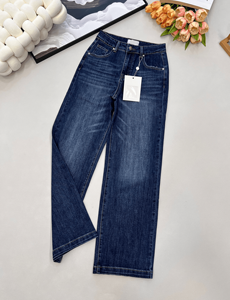 High Waisted Wide Leg Denim Jeans, Vintage Wash Straight Leg <b>Pants</b> for Casual and Daily Wear - Product Image 3