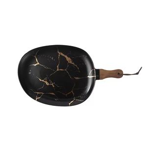 Pizza Steak en céramique marbrée Salade Assiette à pâtes Pain <span class=keywords><strong>aux</strong></span> fruits Sushi Dessert Plateau de service avec manche en <span class=keywords><strong>bois</strong></span> Vaisselle de <span class=keywords><strong>restaurant</strong></span> - Product Image 6