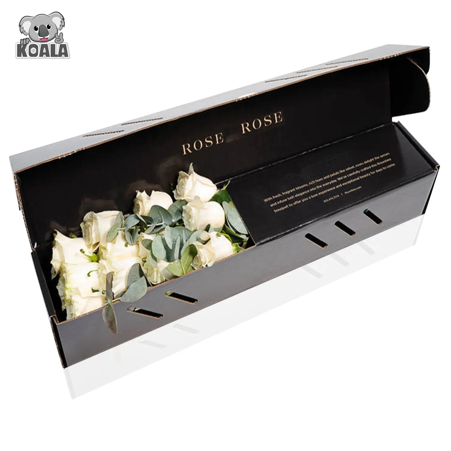 Caja de regalo de flores de rosas, Logo personalizado de lujo, precio alto, cumpleaños, te amo, papel negro corrugado, envío al por mayor