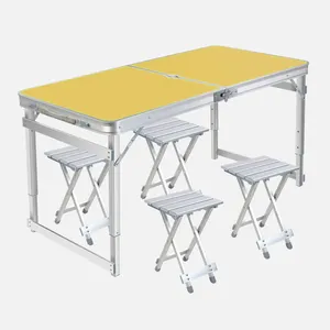 एल्यूमीनियम समायोज्य डाइनिंग सेट उपकरण 4 के साथ foldable पिकनिक तह डेरा डाले हुए आउटडोर समुद्र तट मेज कुर्सियों - Product Image 1