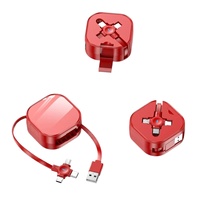 Kabel Data USB Type-C 3 in 1 Retractable Fast Charging dengan Penyangga Ponsel, Logo Promosi, 3A TPE Flat Cable