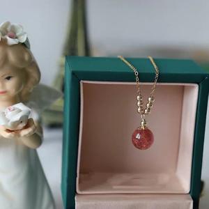 Pigeon Blood Natural Strawberry Crystal Pink <b>14K</b> <b>Gold</b>-Plated Necklace Unique Niche Design for Collarbone <b>Chain</b> with Temperament - Product Image 3