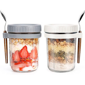 Pot en verre élégant pour petit-déjeuner avec cuillère, idéal pour les flocons d'avoine, le yaourt, les salades, les smoothies et le lait - Product Image 6