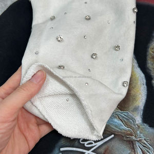 T-shirt imprimé à épaules tombantes de printemps OEM Chemise surdimensionnée à strass T-shirts graphiques à manches longues en éponge française double couche - Product Image 4