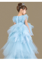 Robe de soirée formelle pour filles Hidehanky, col rond, bleu ciel, style princesse, longue, avec appliques en dentelle, volants en tulle et fleurs, pour 6 ans, costume de fête, ODM