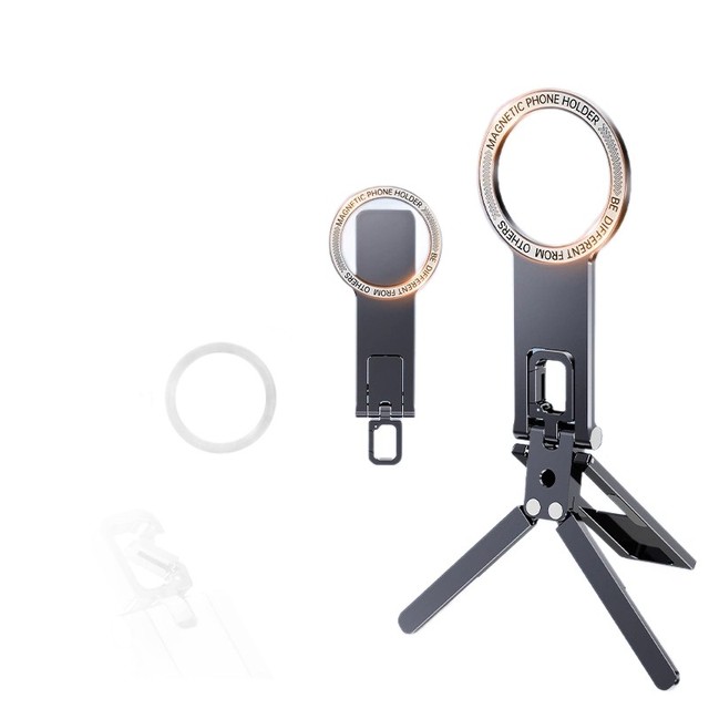 Hot Sale Alloy Folding Magnetic Flip Phone Stand Portable Bracket with Carabiner Outdoor Use for Mobile Phone for iPhone