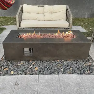 Square Flame Outdoor Patio Garden Dinning Rectangular Fire Pit Table Gas