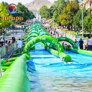 Tobogán de tierra Azul de 300m para carreras, toboganes largos de agua urbana inflables comerciales grandes para publicidad - Product Image 5