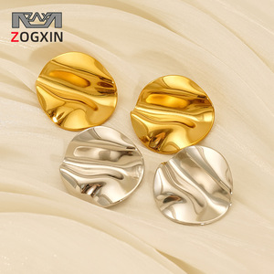 Zogxin Stainless Steel Irregular Stud Earrings Gold Silver Color Fashion Geometric Party Jewelry - Product Image 1