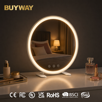 Miroir de maquillage rond blanc avec anneau lumineux à lumière chaude, base sur pieds, miroir de coiffeuse éclairé pour table de maquillage