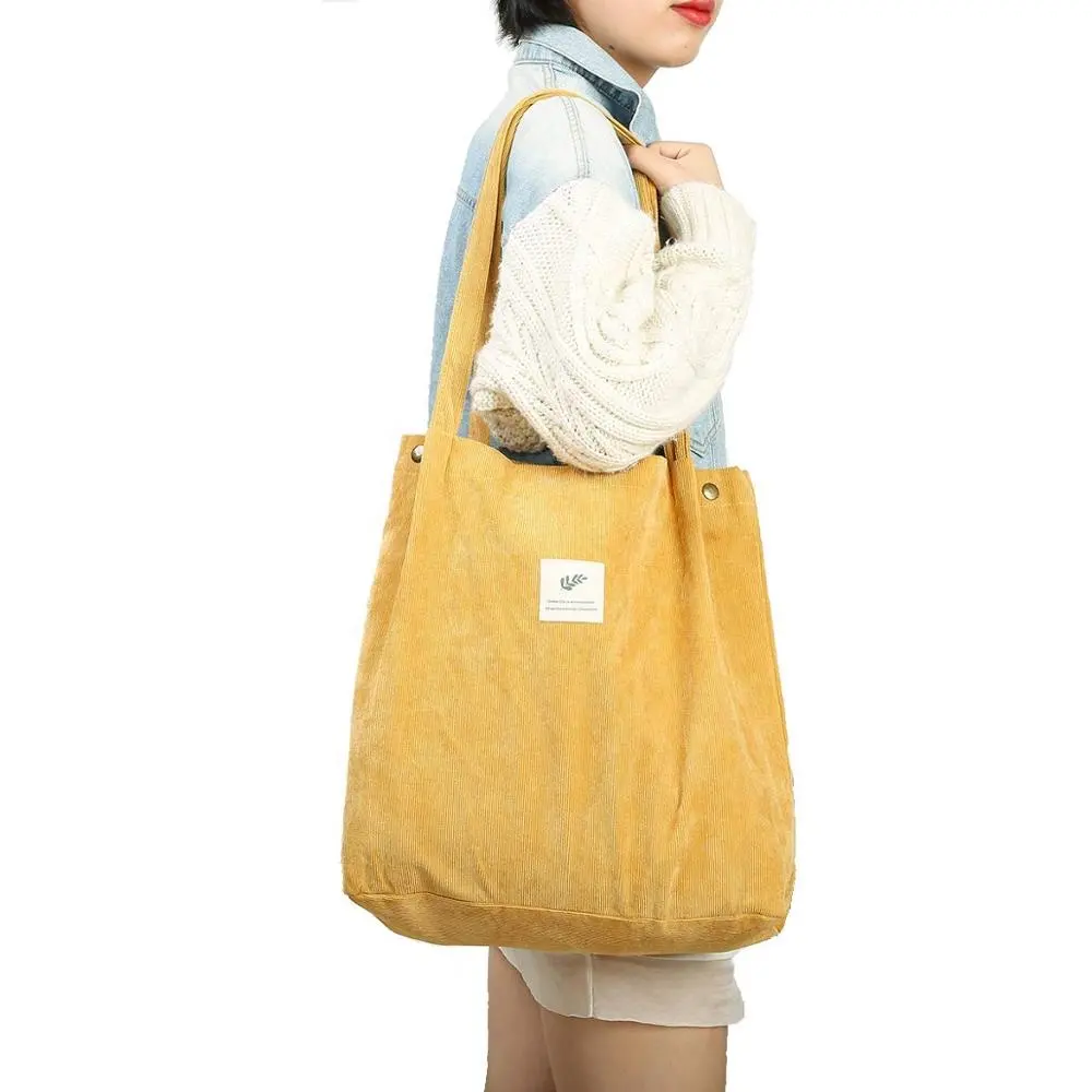 Custom Korean Large Capacity Girls Shoulder Bags Corduroy Tote Bag
