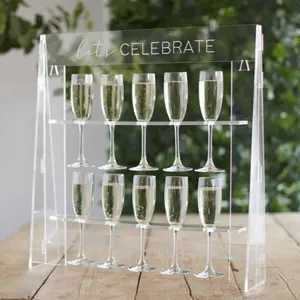 定制批发塑料墙壁香槟酒杯展示架透明丙烯酸香槟酒杯持有人婚礼