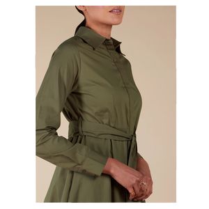 <span class=keywords><strong>Colletto</strong></span> rialzato Abaya Cintura cravatta modesti abiti <span class=keywords><strong>Maxi</strong></span> con <span class=keywords><strong>camicia</strong></span> in cotone verde oliva puro bottoni bluse e camicie modeste - Product Image 4