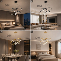 Suspension LED Moderne Créative Géométrique Circulaire à Hauteur Réglable en Fer et Aluminium pour Chambre et Salon