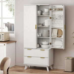 Moderno Armario Alto de Madera Maciza para Despensa, Diseño de 10 Puertas, Estantes Ajustables, 2 Cajones, Ecológico, Resistente al Agua, para Cocina y Sala de Estar - Product Image 2