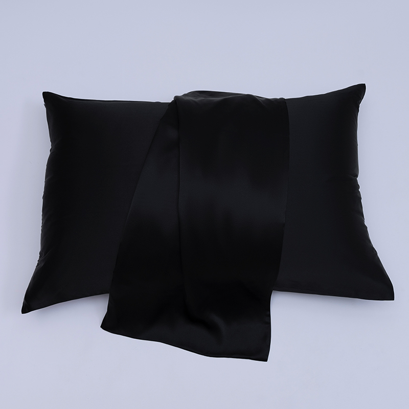 Funda de almohada clásica negra de seda de morera de doble cara
